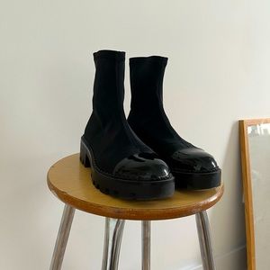 Zara neoprene and patent leather boots